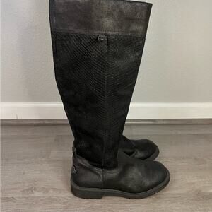 Bearpaw Kelci Snakeskin Leather Tall Boots Women's 8 Black